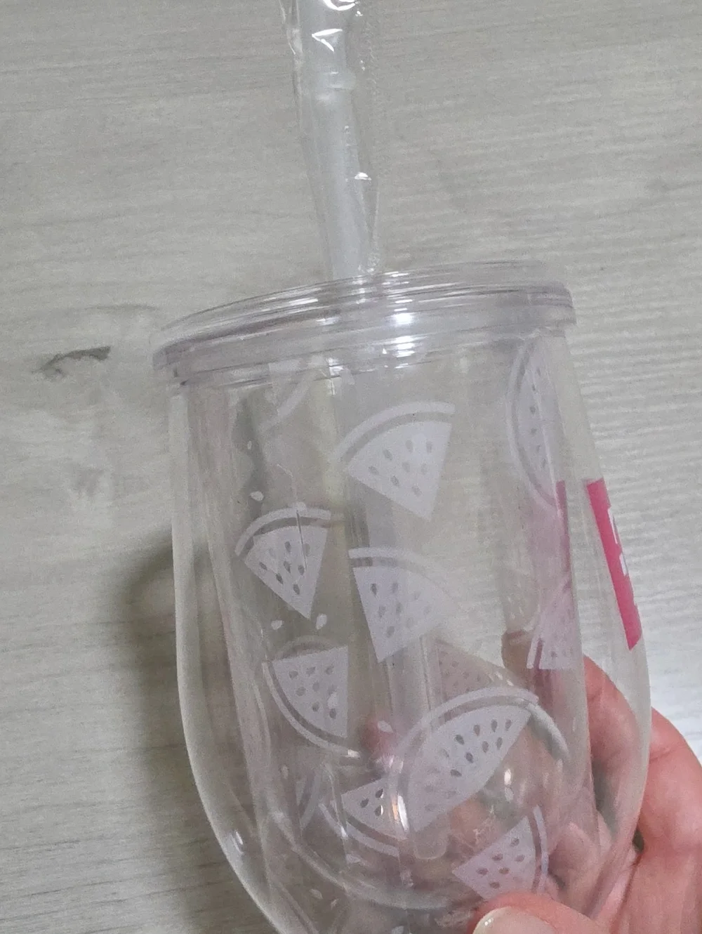 T-Mobile Clear Watermelon Design Tumbler Cup W Resuable Straw